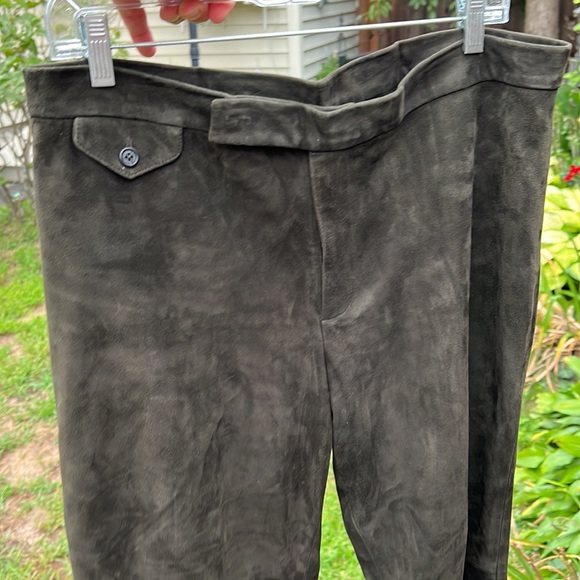 Vintage Ralph Lauren Suede 100% Leather Pants Dark green Women Size 14 - Picture 8 of 10